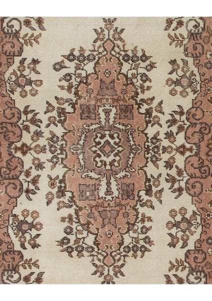 117 x 203 cm Bej ve Kırmızı Renklerde Eski Bahçe Tasarımı Çiçekli Isparta Halı