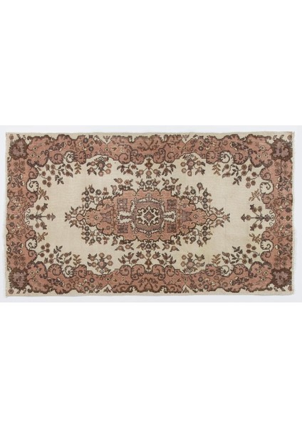 117 x 203 cm Bej ve Kırmızı Renklerde Eski Bahçe Tasarımı Çiçekli Isparta Halı