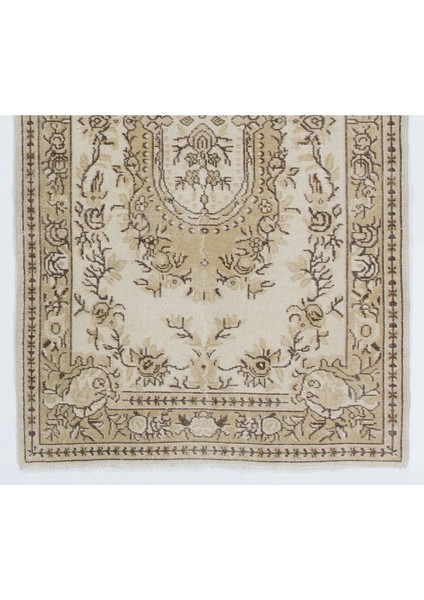 120 x 215 cm Nötr Renklerde Eski Fransız Aubusson Desenli El Düğümlü Halı, El Dokuma Yünlü Halı