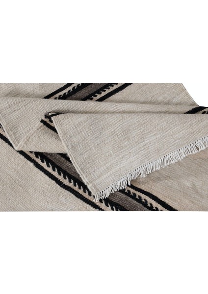 66 x 536 cm Siyah Gri Çizgili Krem Renkli El Dokuma Anadolu Dar Uzun Yolluk Kilim, Koridor Kilimi modelleri