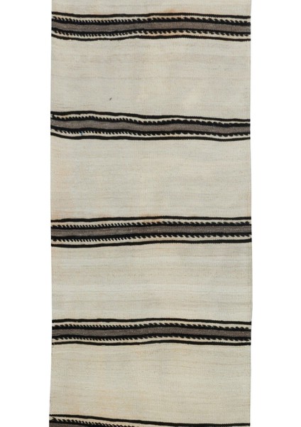 66 x 536 cm Siyah Gri Çizgili Krem Renkli El Dokuma Anadolu Dar Uzun Yolluk Kilim, Koridor Kilimi indirimleri
