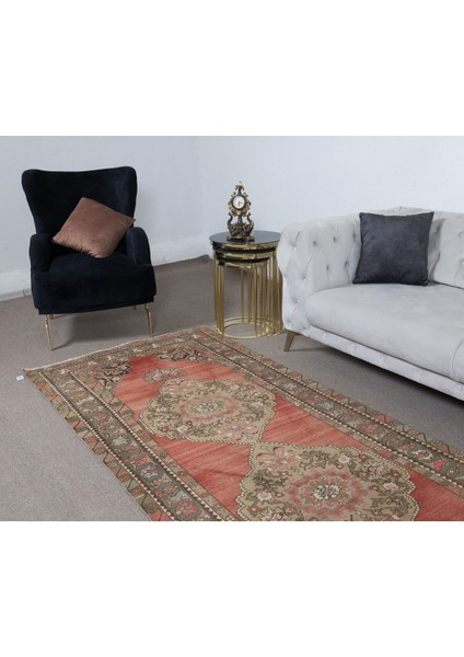 119 x 377 cm Geleneksel Eski El Yapımı Türk Koridor Halısı Madalyonlu, Yün fırsatları