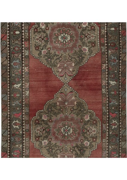 119 x 377 cm Geleneksel Eski El Yapımı Türk Koridor Halısı Madalyonlu, Yün indirimleri