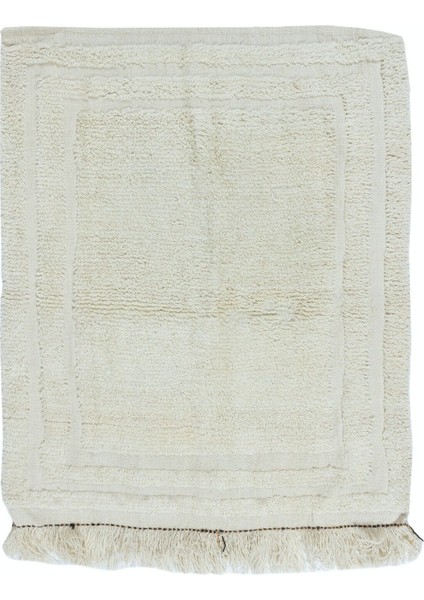 94 x 112 cm Doğal Boyasız Bej Yünden Minimalist Eski El Yapımı Anadolu Küçük Tülü Halı