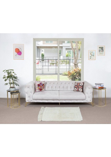 94 x 112 cm Doğal Boyasız Bej Yünden Minimalist Eski El Yapımı Anadolu Küçük Tülü Halı