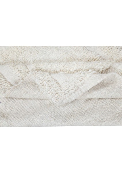 94 x 112 cm Doğal Boyasız Bej Yünden Minimalist Eski El Yapımı Anadolu Küçük Tülü Halı