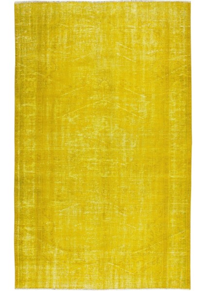 162 x 265 cm El Dokuması Yeniden Boyanmış Eski Türk Halısı, Modern Sarı El Yapımı Yünlü Halı fiyatları