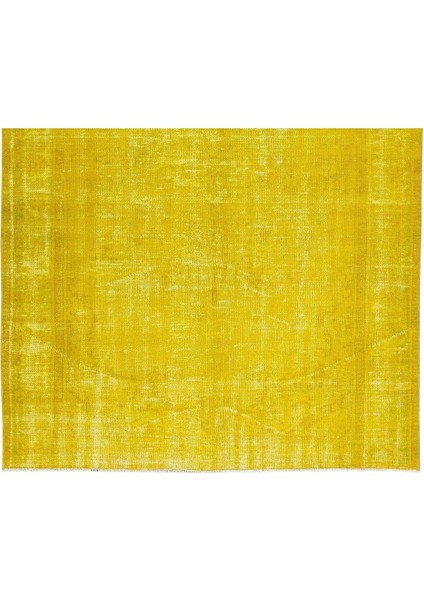 162 x 265 cm El Dokuması Yeniden Boyanmış Eski Türk Halısı, Modern Sarı El Yapımı Yünlü Halı indirimleri