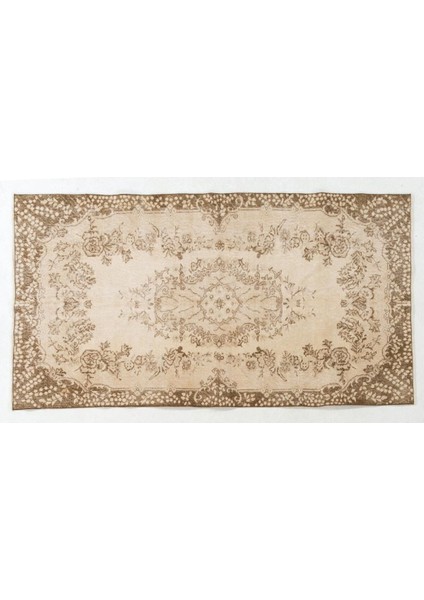 114 x 212 cm El Düğümlü Eski Türk Uşak Halısı, Madalyon Desenli Bej Küçük Alan Halısı fırsatları