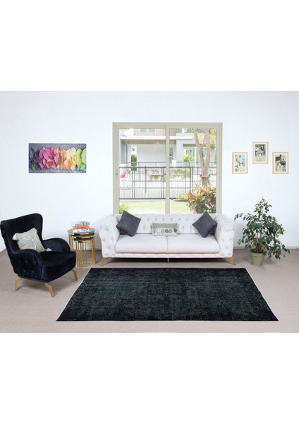 165 x 267 cm Siyah & Gri Renkli El Dokuması Halı, Yenilenmiş Modern Türk Halısı fiyatları