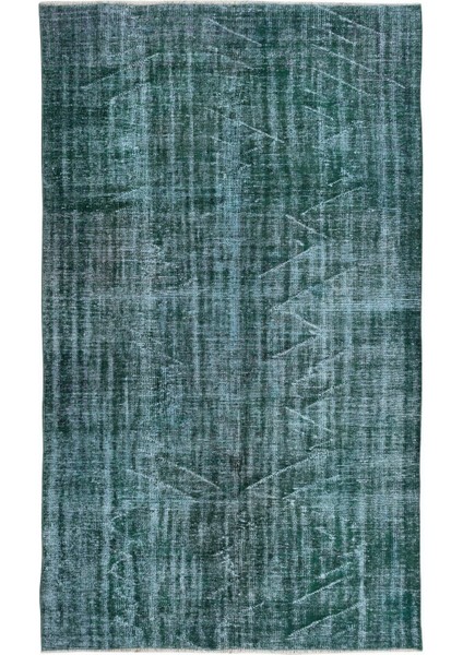 157 x 262 cm Yeşil Tonlarda El Dokuması Halı, Modern El Düğümlü Halı, Eski Türk Halısı