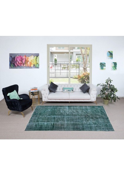 157 x 262 cm Yeşil Tonlarda El Dokuması Halı, Modern El Düğümlü Halı, Eski Türk Halısı fiyatları