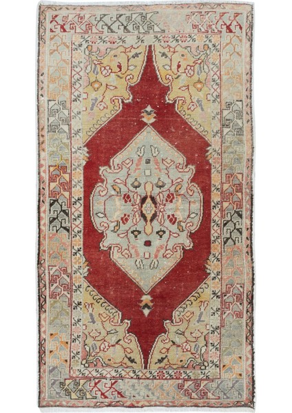 105 x 193 cm Geleneksel Eski Türk Köy Halısı, El Düğümlü Yün Halısı