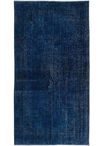 120 x 206 cm Lacivert Renkli El Dokuması Halı, Yenilenmiş Modern Lacivert Küçük Halı