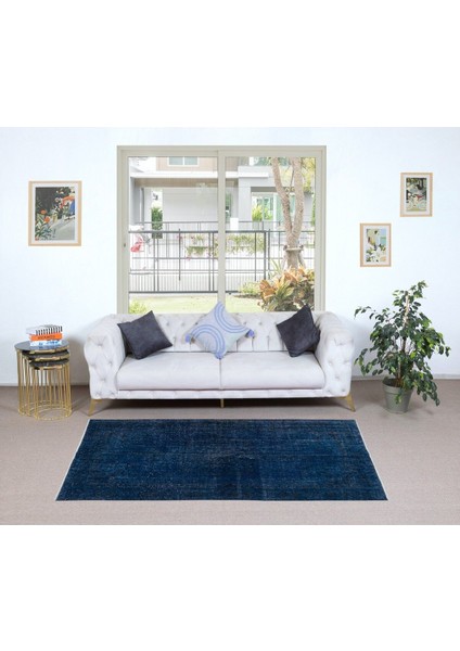 120 x 206 cm Lacivert Renkli El Dokuması Halı, Yenilenmiş Modern Lacivert Küçük Halı fiyatları