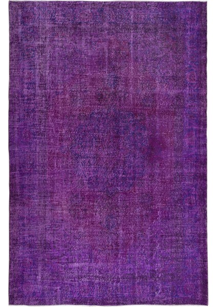 210 x 310 cm Mor El Dokuması Halı, El Düğümlü Alan Halısı, Eski Türk Halısı