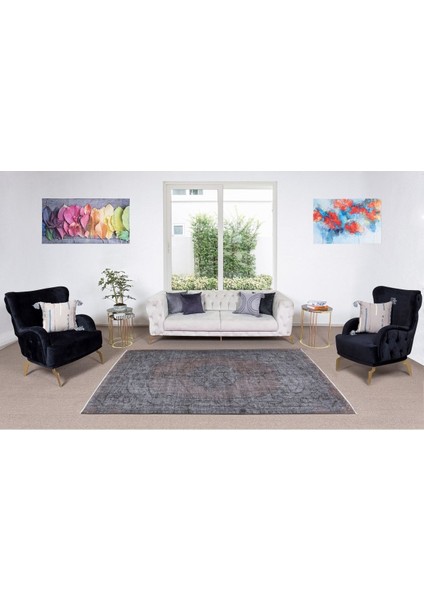 158 x 255 cm El Dokuması Yeniden Boyanmış Eski Türk Halısı, Modern Gri El Yapımı Yünlü Halı