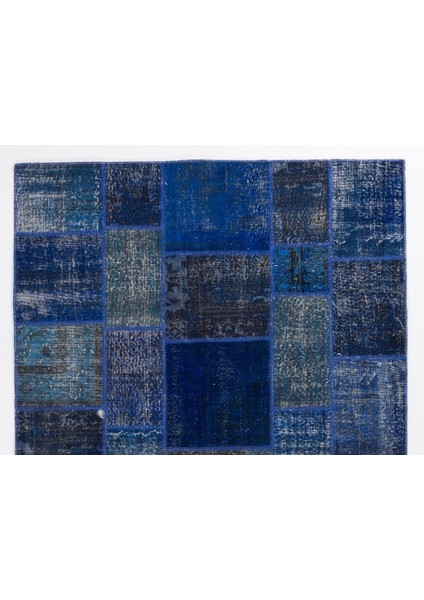 200 x 300 cm Mavi Tonlarda El Dokuması Patchwork Halı, Modern ve Otantik Patchwork fiyatları