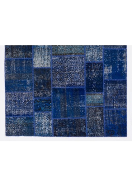 200 x 300 cm Mavi Tonlarda El Dokuması Patchwork Halı, Modern ve Otantik Patchwork modelleri
