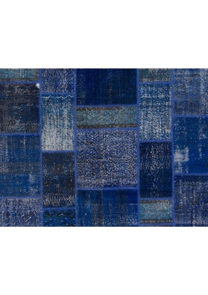 200 x 300 cm Mavi Tonlarda El Dokuması Patchwork Halı, Modern ve Otantik Patchwork fırsatları