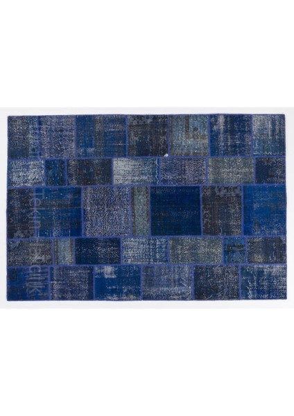 200 x 300 cm Mavi Tonlarda El Dokuması Patchwork Halı, Modern ve Otantik Patchwork indirimleri