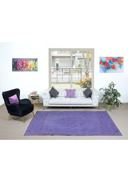 187 x 294 cm Çağdaş El Yapımı Türk Halısı, Eski El Düğümlü Halı, Mor Ofis Halısı
