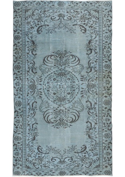 167 x 278 cm Mavi El Yapımı Halı, Yenilenmiş Eski Halı, Yeniden Boyanmış Modern Halı