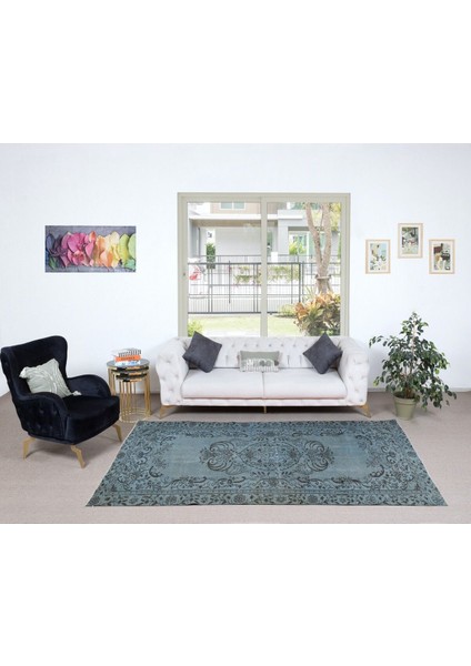 167 x 278 cm Mavi El Yapımı Halı, Yenilenmiş Eski Halı, Yeniden Boyanmış Modern Halı fiyatları