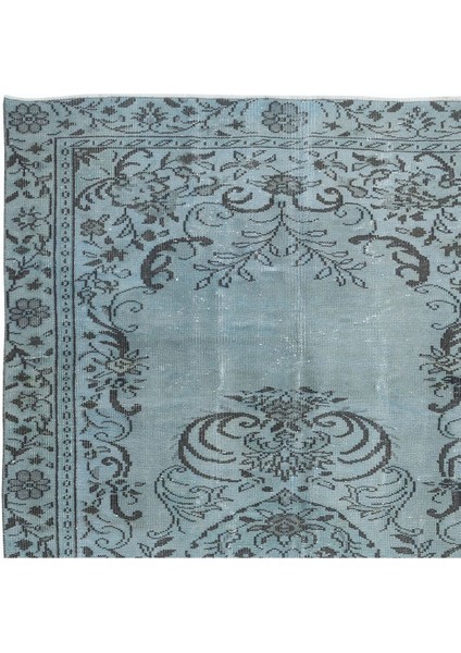 167 x 278 cm Mavi El Yapımı Halı, Yenilenmiş Eski Halı, Yeniden Boyanmış Modern Halı fırsatları