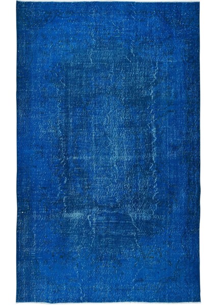 186 x 298 cm Yenilenmiş Mavi El Yapımı Halı, Modern Yün ve Pamuktan Yapılmış Eski Halı
