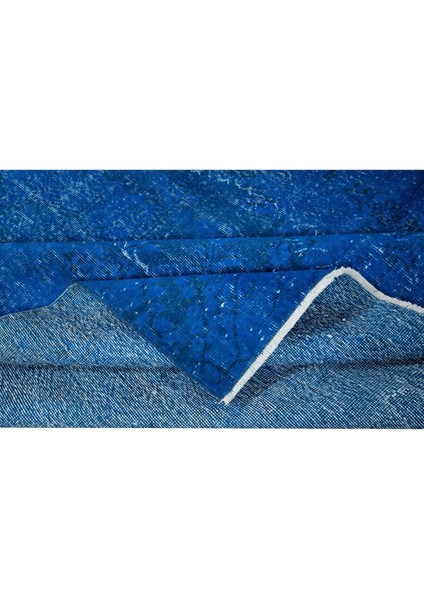 186 x 298 cm Yenilenmiş Mavi El Yapımı Halı, Modern Yün ve Pamuktan Yapılmış Eski Halı