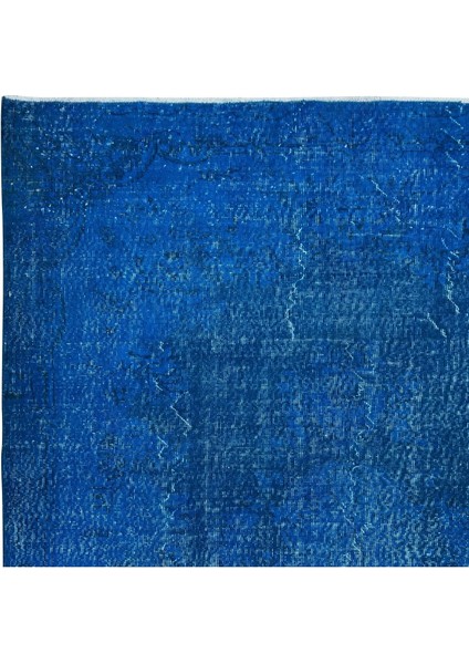 186 x 298 cm Yenilenmiş Mavi El Yapımı Halı, Modern Yün ve Pamuktan Yapılmış Eski Halı