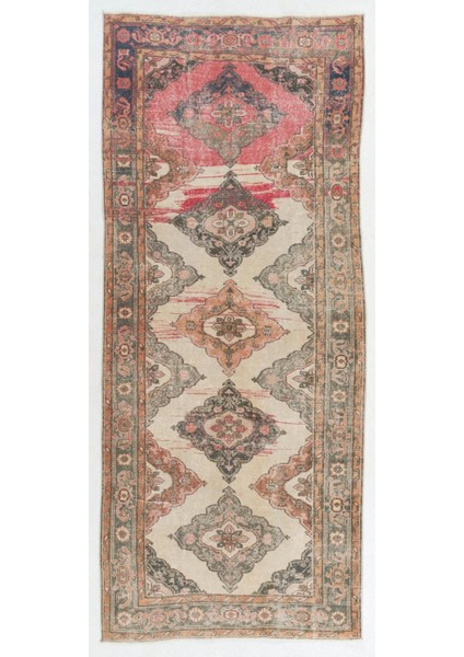 145 x 351 cm Türünün Tek Örneği Eski El Yapımı Anadolu Yolluk Halı, Koridor Halısı, Antre Hol Halı