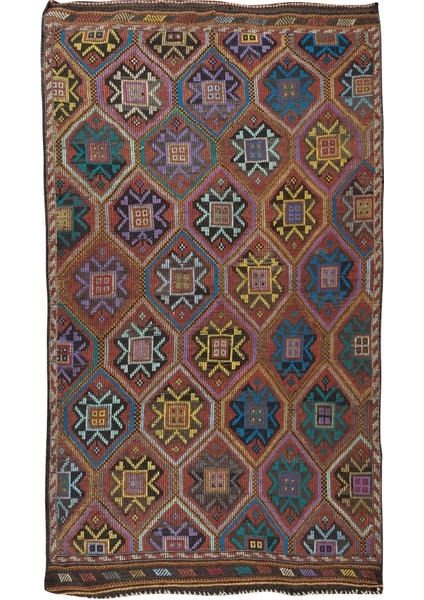 183 x 305 cm Eski Dekoratif El Dokuması Cicim Kilim. Yün