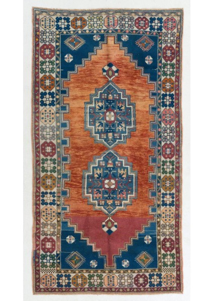 140 x 266 cm Eski Orta Anadolu Bölgesi Halısı. El Düğümlü Yün Halı