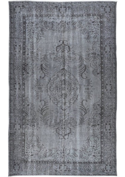 185 x 297 cm Gri Tonlarda El Dokuması Halı, Modern El Düğümlü Halı, Eski Türk Halısı