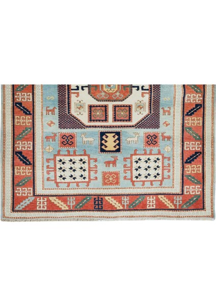 145 x 184 cm Geometrik Desenli El Düğümlü Yünlü Halı, Türünün Tek Örneği Halı, Yün