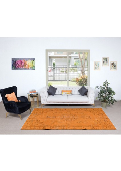 165 x 290 cm Çağdaş El Dokuması Turuncu Halı, Oturma Odası Dekoru Halı, Salon Halısı
