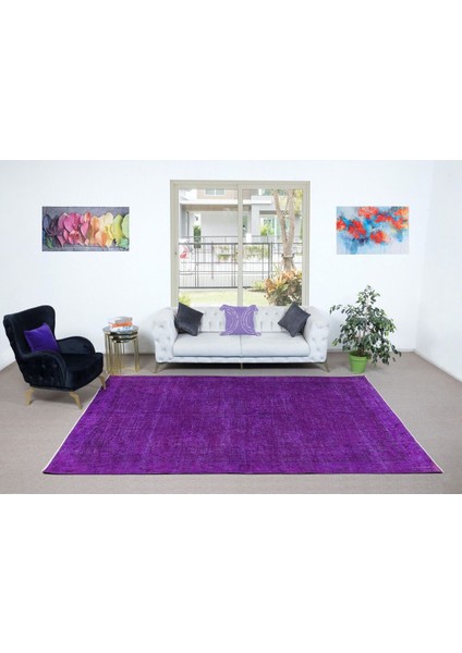 220 x 331 cm Yeniden Boyanmış Mor El Dokuma Halı, El Yapımı Eski Halı fiyatları