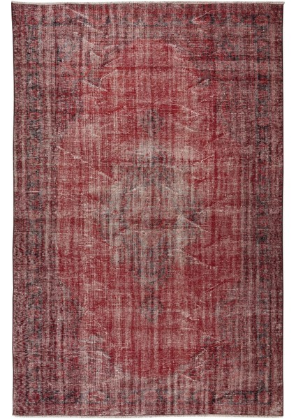 202 x 297 cm El Dokuması Yeniden Boyanmış Eski Türk Halısı, Modern Kırmızı El Yapımı Yünlü Halı fiyatları