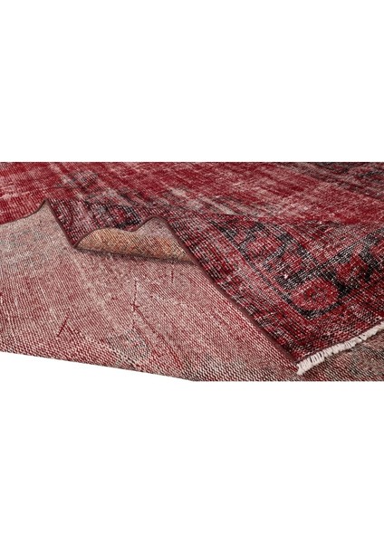 202 x 297 cm El Dokuması Yeniden Boyanmış Eski Türk Halısı, Modern Kırmızı El Yapımı Yünlü Halı modelleri