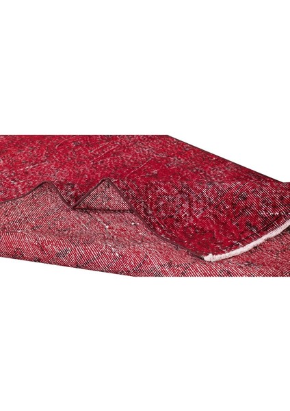 118 x 208 cm El Dokuması Yeniden Boyanmış Eski Türk Halısı, Modern Kırmızı El Yapımı Yünlü Halı modelleri