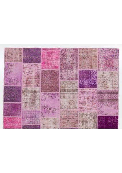 244 x 305 cm Mor ve Pembe Renkli El Dokuması Patchwork Halı, Modern Halı fiyatları