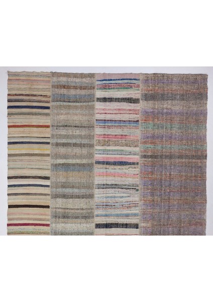 311 x 515 cm Eski Çizgi Desenli El Dokuması Kilim. Düz Dokuma Çaput Halı. Renkli Kilim fiyatları