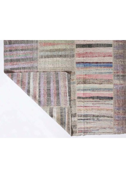 311 x 515 cm Eski Çizgi Desenli El Dokuması Kilim. Düz Dokuma Çaput Halı. Renkli Kilim fırsatları