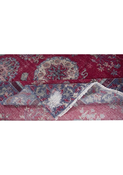 212 x 320 cm Kırmızı Eşsiz Eski El Yapımı Türk Yünlü Alan Halısı, Çiçekli Geleneksel Halı modelleri