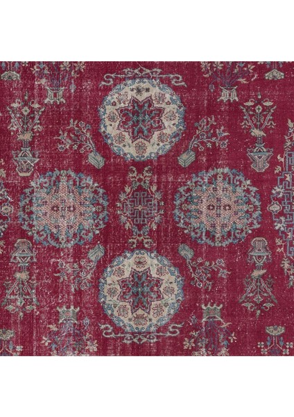 212 x 320 cm Kırmızı Eşsiz Eski El Yapımı Türk Yünlü Alan Halısı, Çiçekli Geleneksel Halı indirimleri