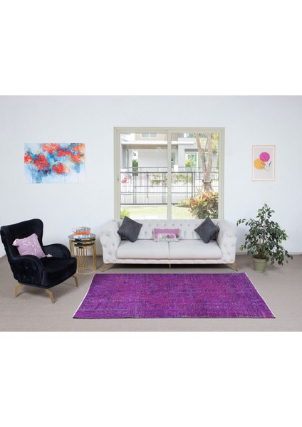 152 x 243 cm Mor Anadolu Halısı, Yenilenmiş El Yapımı Türk Halısı, Yün ve Pamuklu Halı