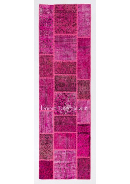 90 x 300 cm Pembe Renkli El Dokuması Patchwork Yolluk