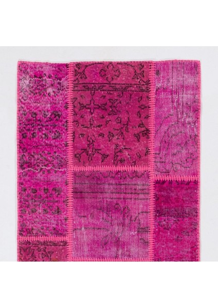 90 x 300 cm Pembe Renkli El Dokuması Patchwork Yolluk fiyatları